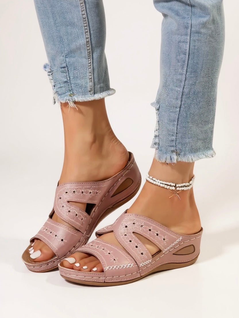 Evangeline | Women’s Slide Sandals with Embroidered Straps