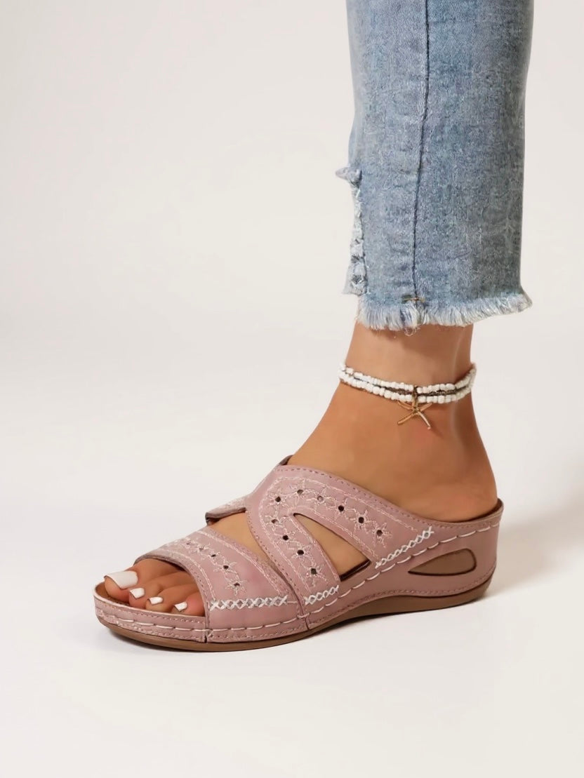 Evangeline | Women’s Slide Sandals with Embroidered Straps