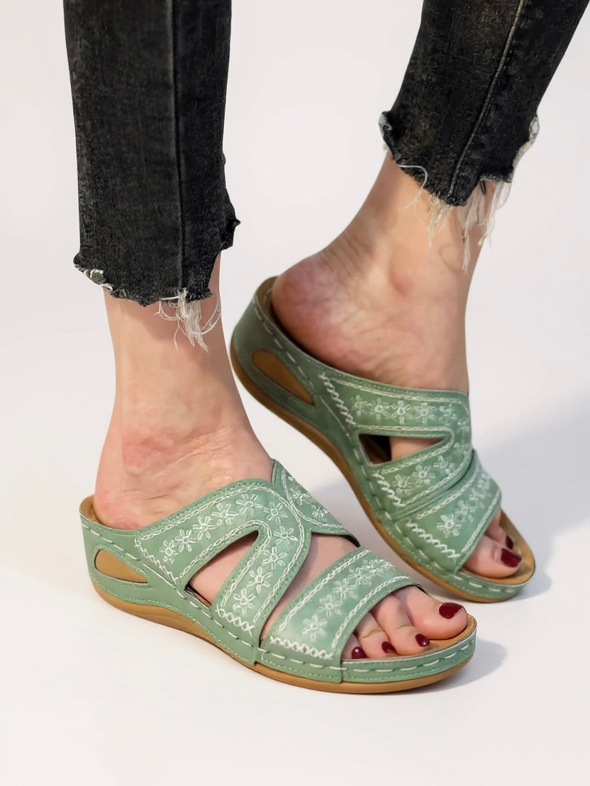 Evangeline | Women’s Slide Sandals with Embroidered Straps