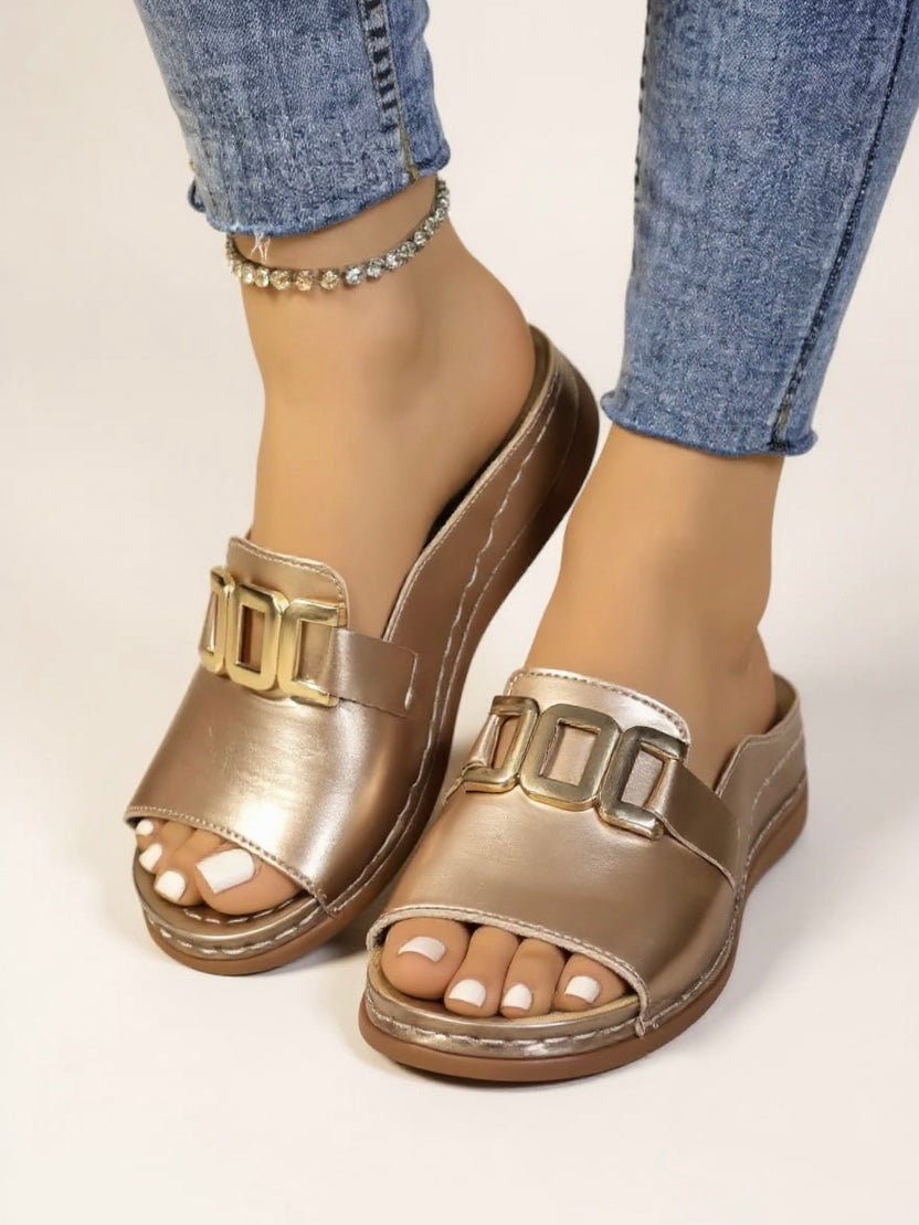 Lena | Women’s Lena Slides with Gold Buckle