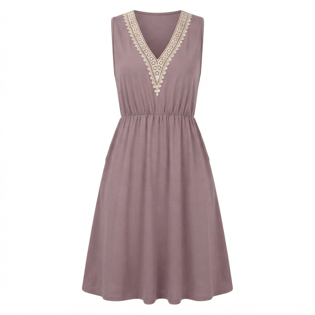 Isabella Hartley | Lace Trim V-Neck Midi Dress For Women