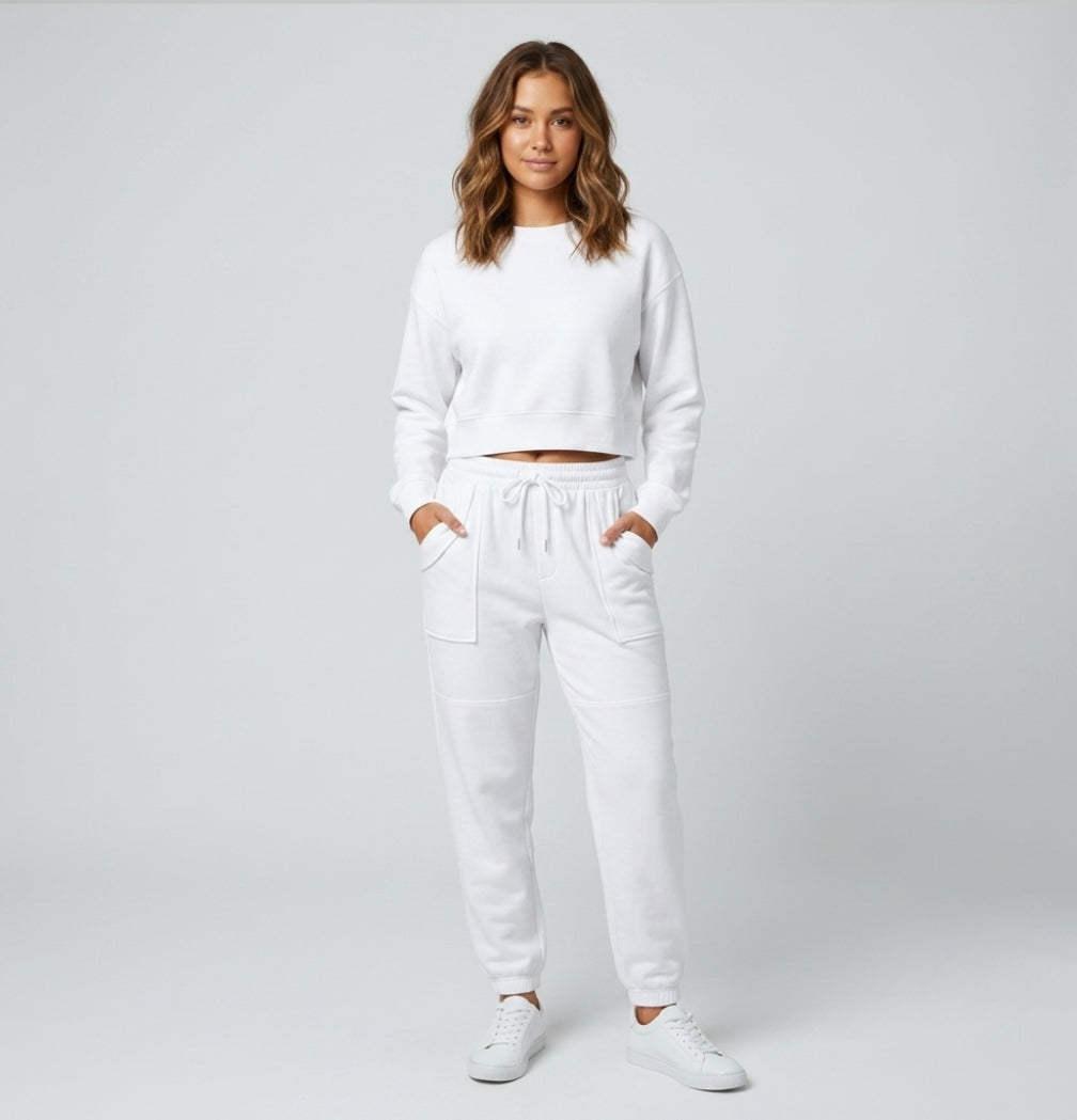 Jade Collins | Crop Sweatshirt &amp; Cargo Jogger Set For Women