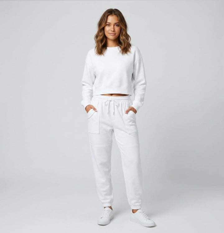 Jade Collins | Crop Sweatshirt &amp; Cargo Jogger Set For Women