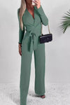 Jennive | Women's Wrap V-Neck Belted Wide Leg Jumpsuit