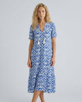 Isla Hargreaves | Ikat Print Tassel V-Neck Midi Dress For Women