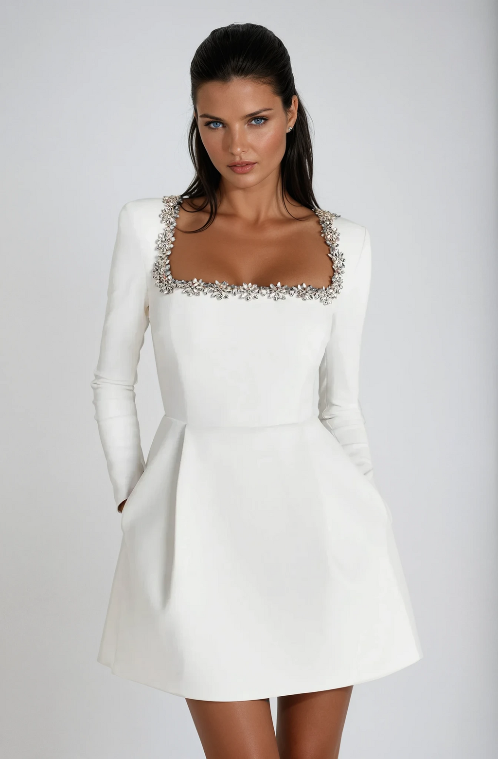 Lina | Women’s Elegant Mini Dress with Beaded Neckline
