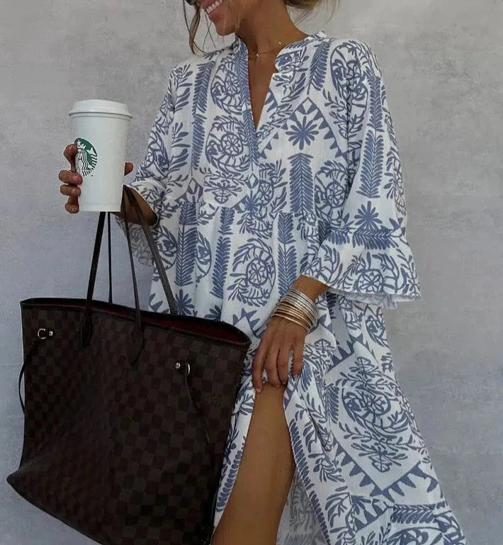 Sofia | Women’s Boho Midi Dress with V-Neck