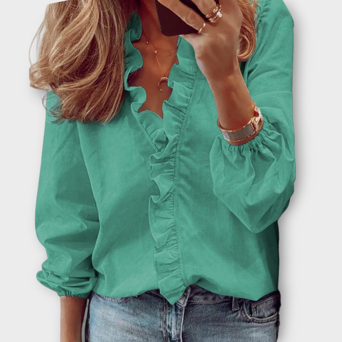Flora | Women’s Ruffle V-Neck Blouse with Long Sleeve