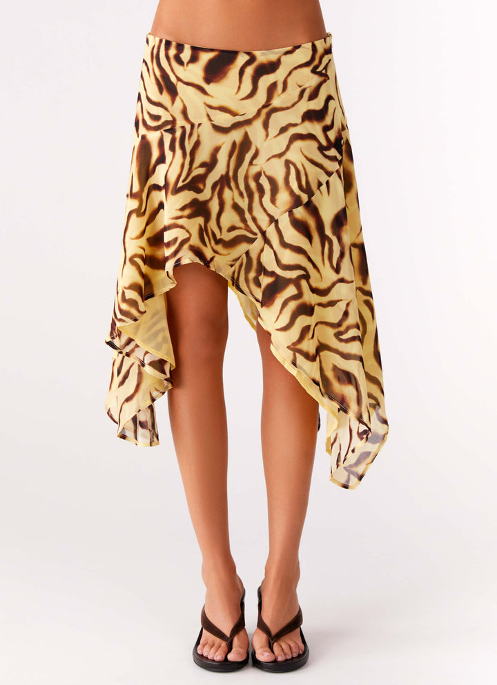 Matilda Hayes | Tiger Print Asymmetric Midi Skirt For Women