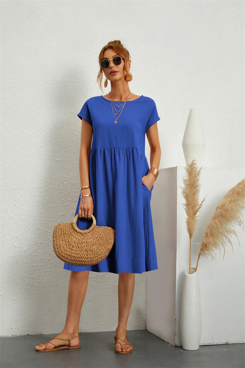 Stylish Casual Pocket Midi Dress for Everyday Comfort