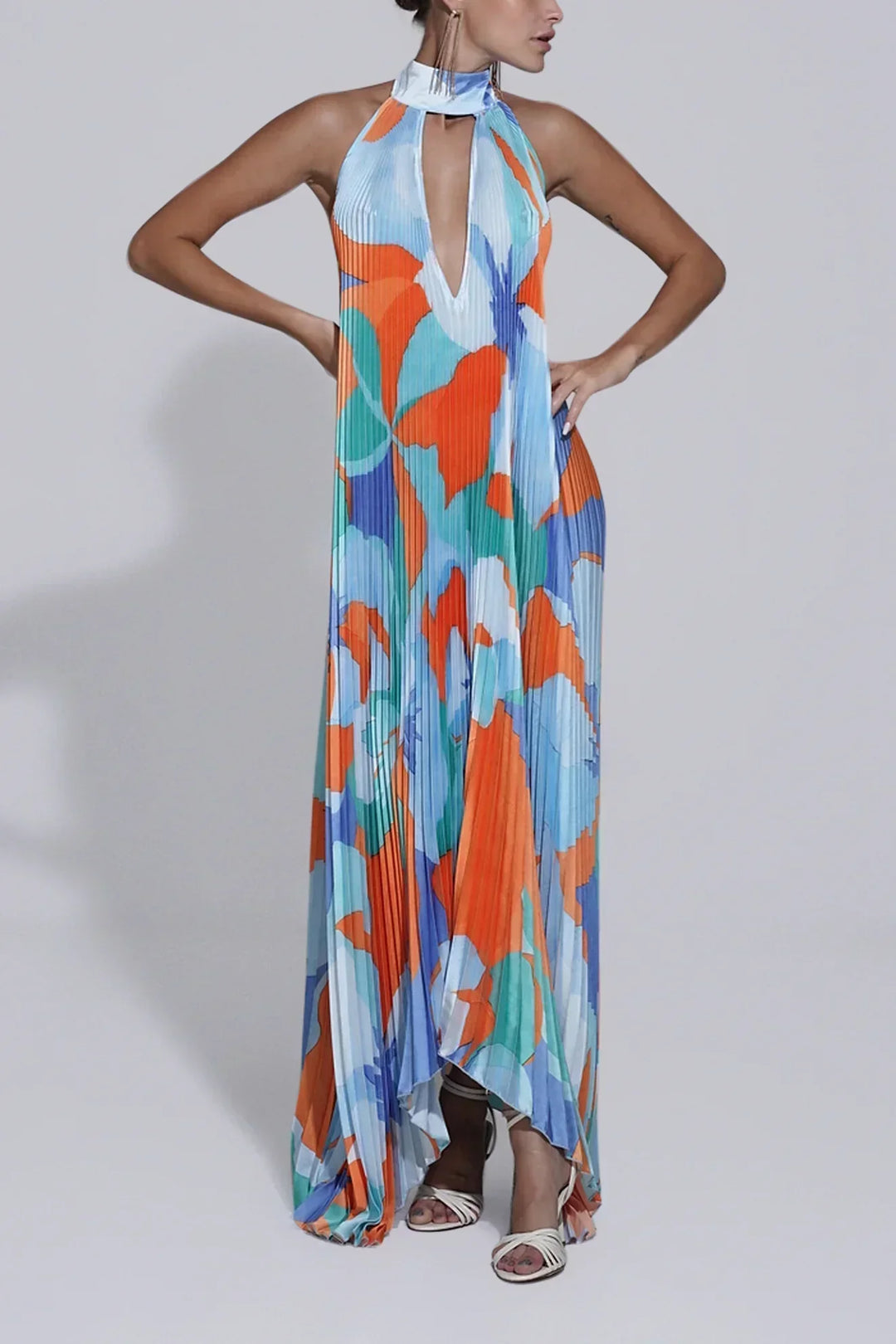 Isla | Elegant Halter Pleated Maxi Dress
