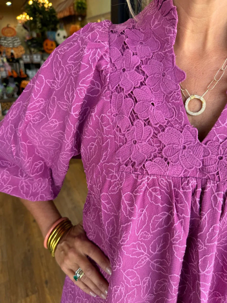 Tesia | Women’s Jacquard Mini Dress with Puff Sleeves