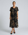 Tara Wyndham | V-Neck Batwing Bow Print Midi Dress For Women