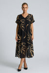 Tara Wyndham | V-Neck Batwing Bow Print Midi Dress For Women