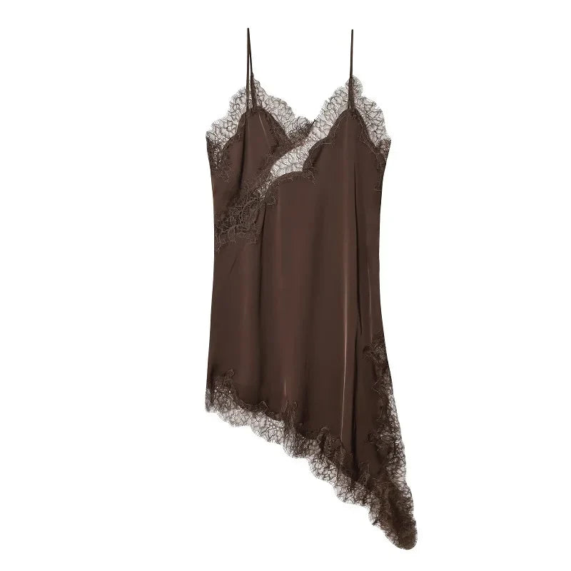 Lace Satin Backless Mini Dress