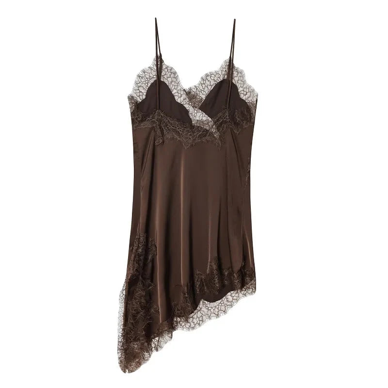 Lace Satin Backless Mini Dress