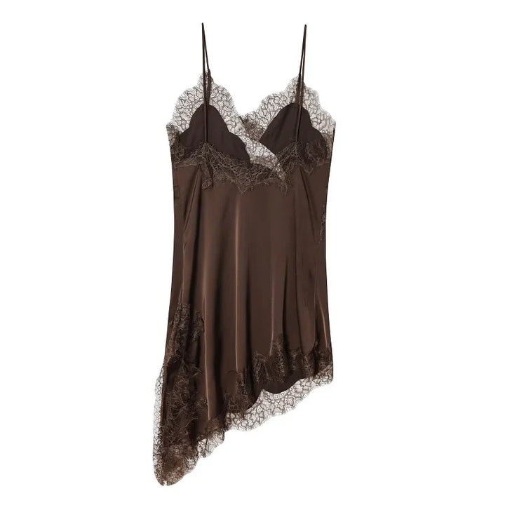 Lace Satin Backless Mini Dress