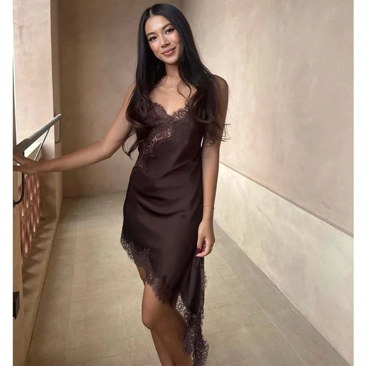 Lace Satin Backless Mini Dress