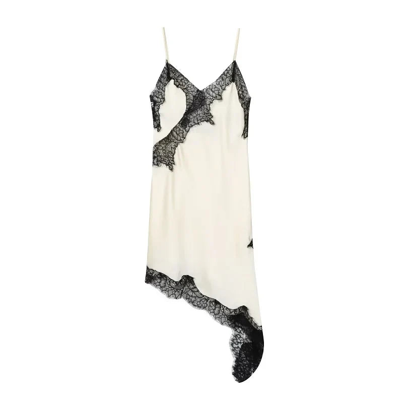 Lace Satin Backless Mini Dress