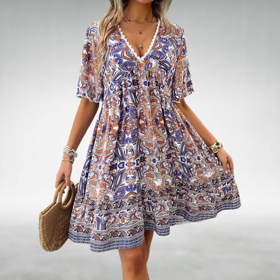 Adriana | Women’s Paisley Print Mini Dress with Boho