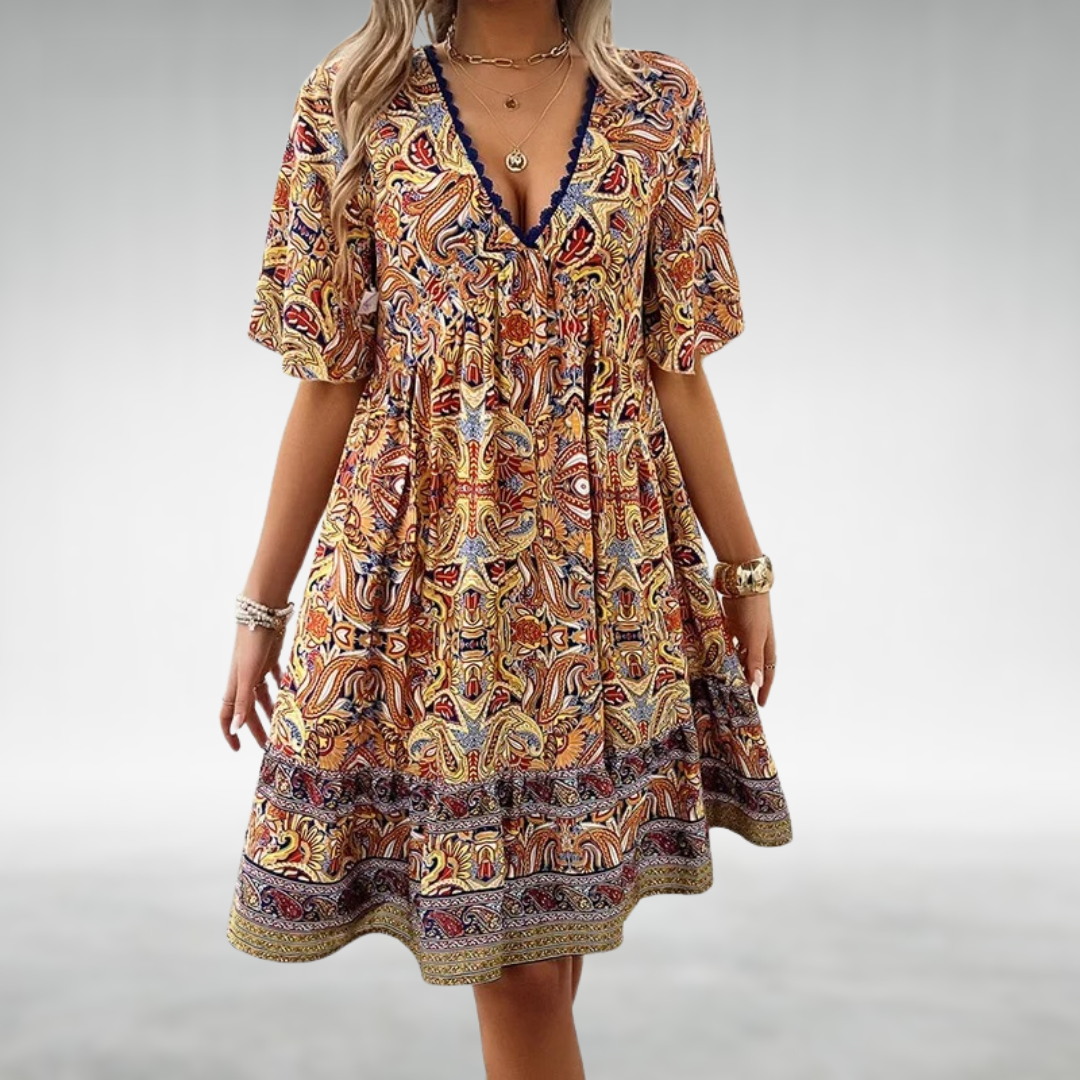 Adriana | Women’s Paisley Print Mini Dress with Boho