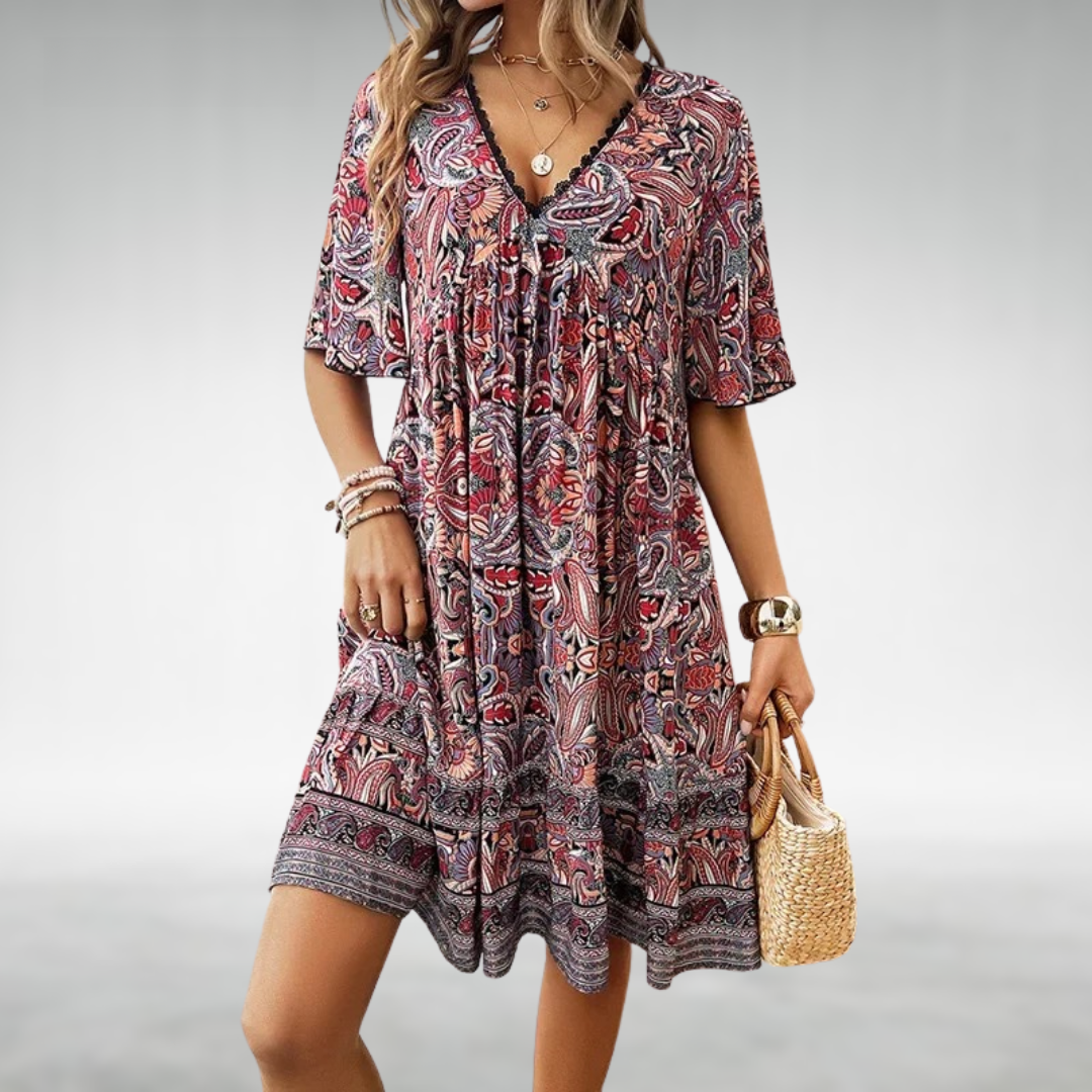 Adriana | Women’s Paisley Print Mini Dress with Boho