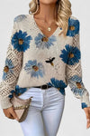 Floral Print Lightweight Knit Pullover Sweater