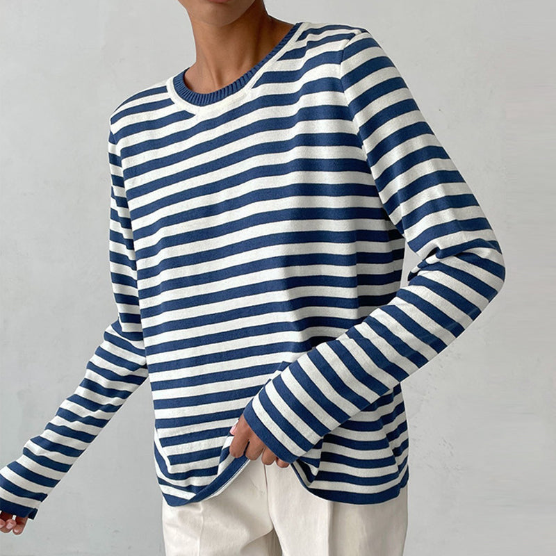 Stella | Women’s Striped Knit Sweater with Crew Neck