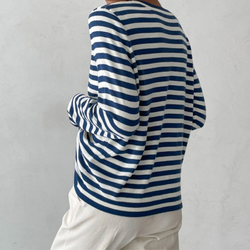 Stella | Women’s Striped Knit Sweater with Crew Neck