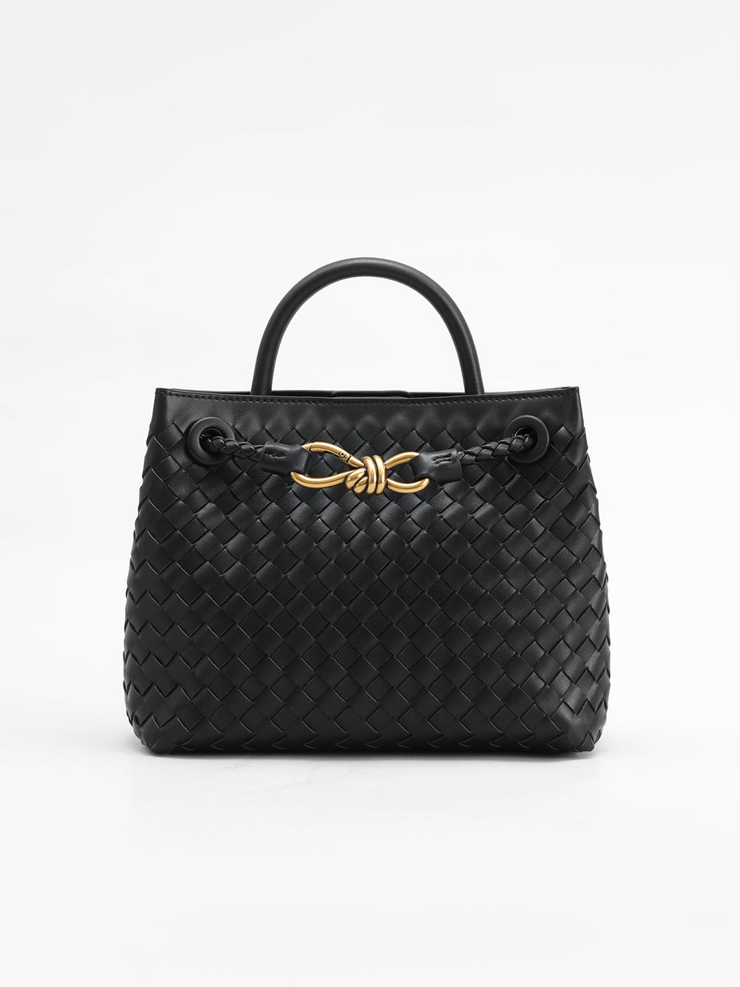 Woven Top Handle Bag with Twist Accent