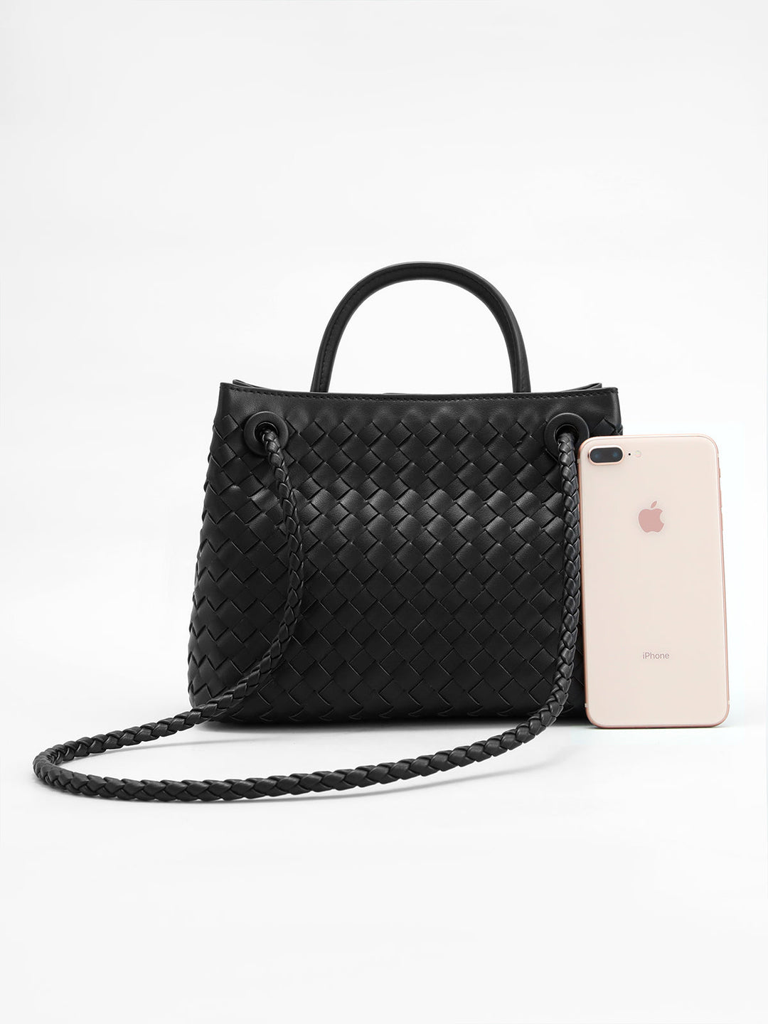 Woven Top Handle Bag with Twist Accent