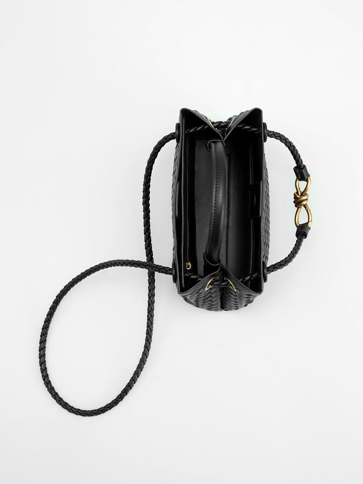 Woven Top Handle Bag with Twist Accent