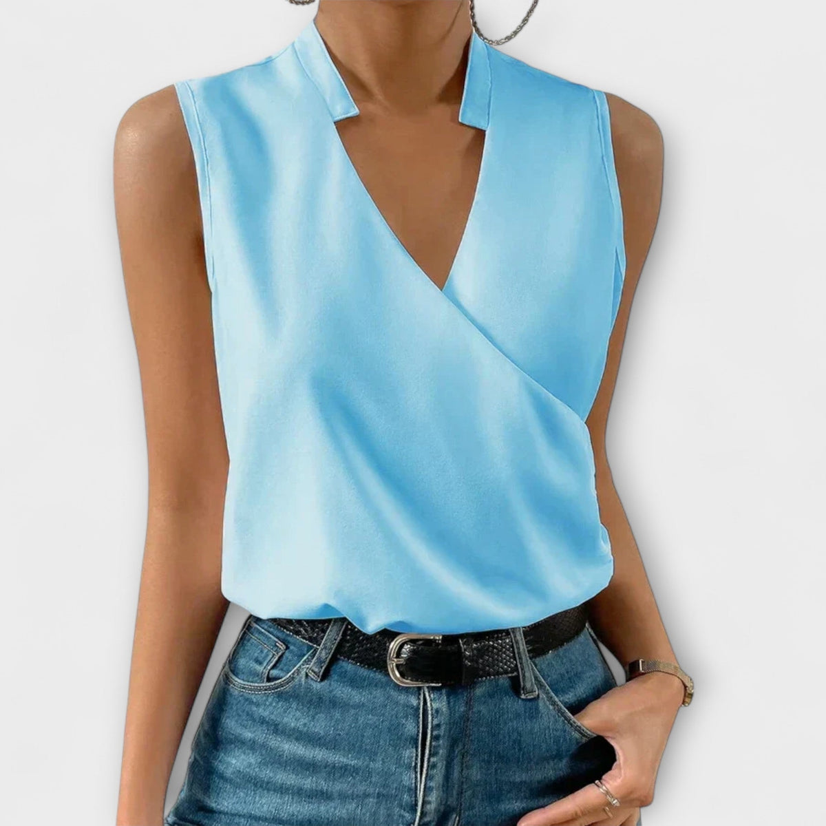 Luna | Women’s Sleeveless Wrap V-Neck Top with Surplice