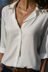 Kenna | Women's Satin Button-Up Blouse Long Sleeve V-Neck Shirt