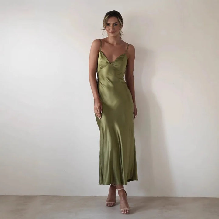 Satin Slip Maxi Dress with Delicate Strap Detail