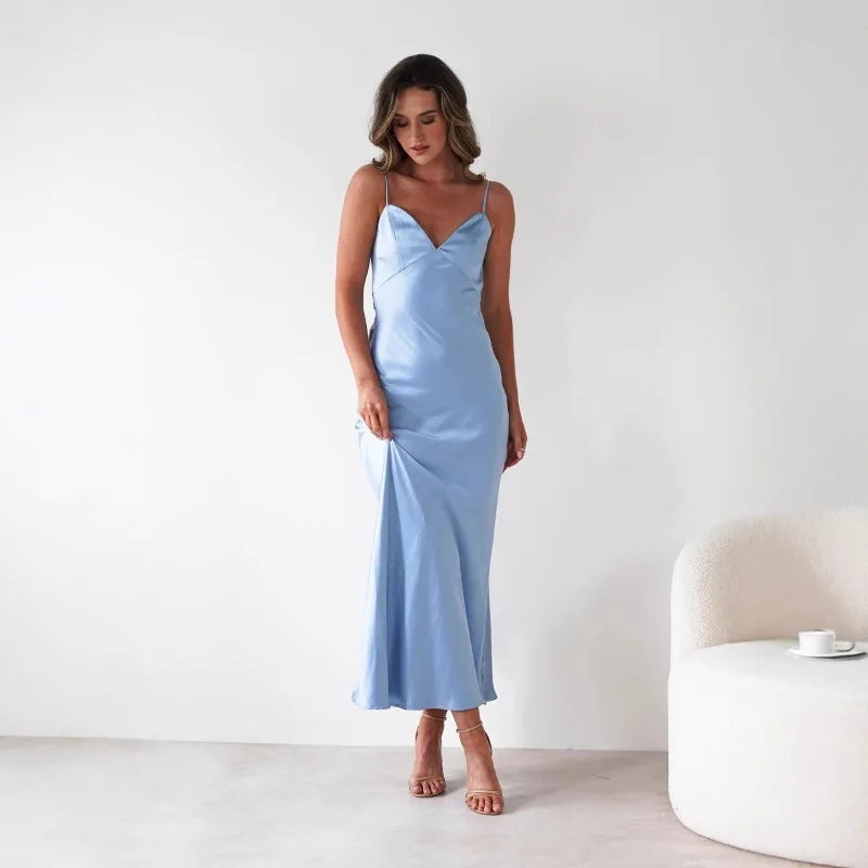 Satin Slip Maxi Dress with Delicate Strap Detail