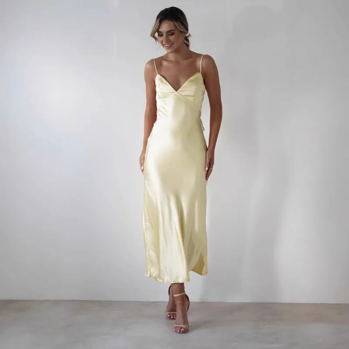 Satin Slip Maxi Dress with Delicate Strap Detail