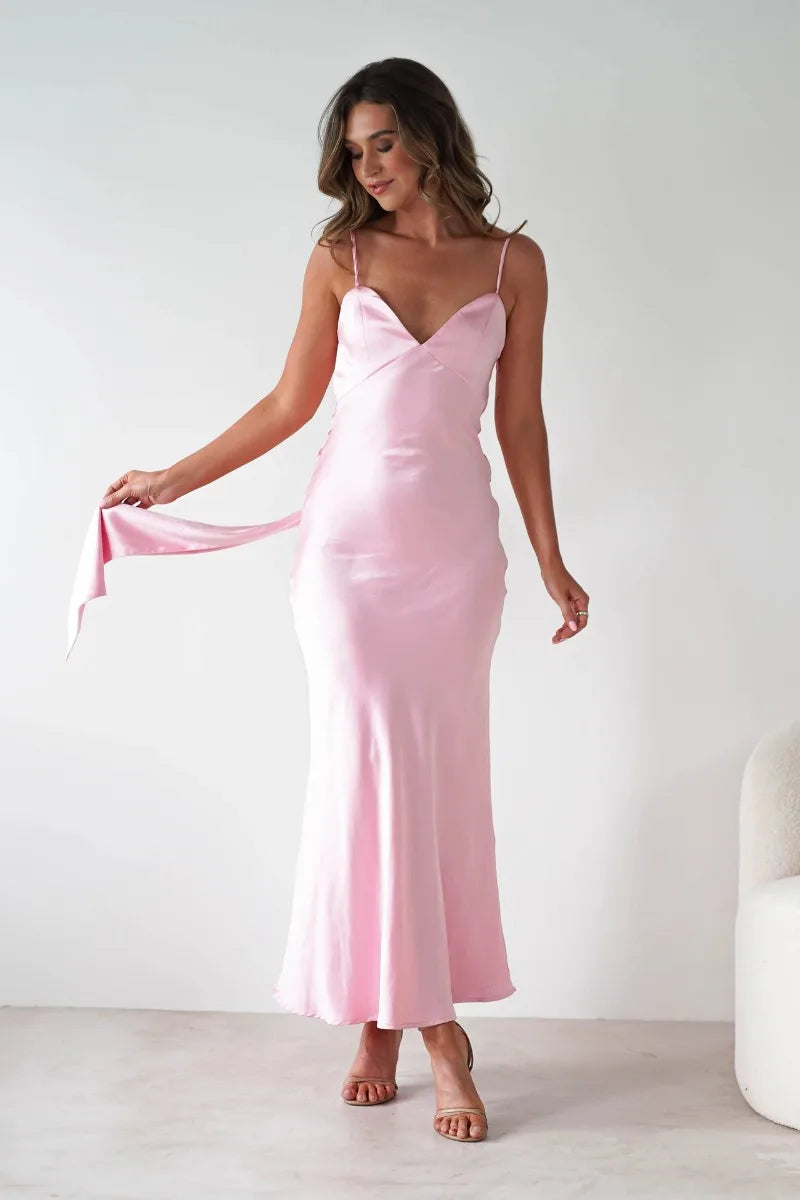 Satin Slip Maxi Dress with Delicate Strap Detail