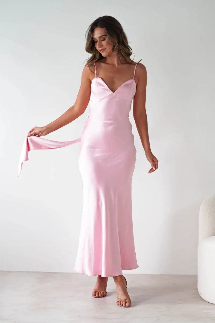 Satin Slip Maxi Dress with Delicate Strap Detail