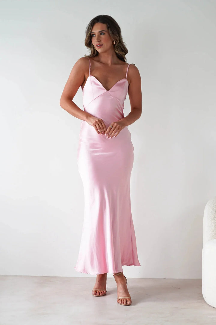Satin Slip Maxi Dress with Delicate Strap Detail