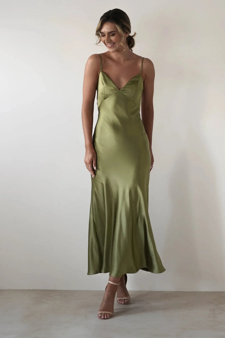 Satin Slip Maxi Dress with Delicate Strap Detail