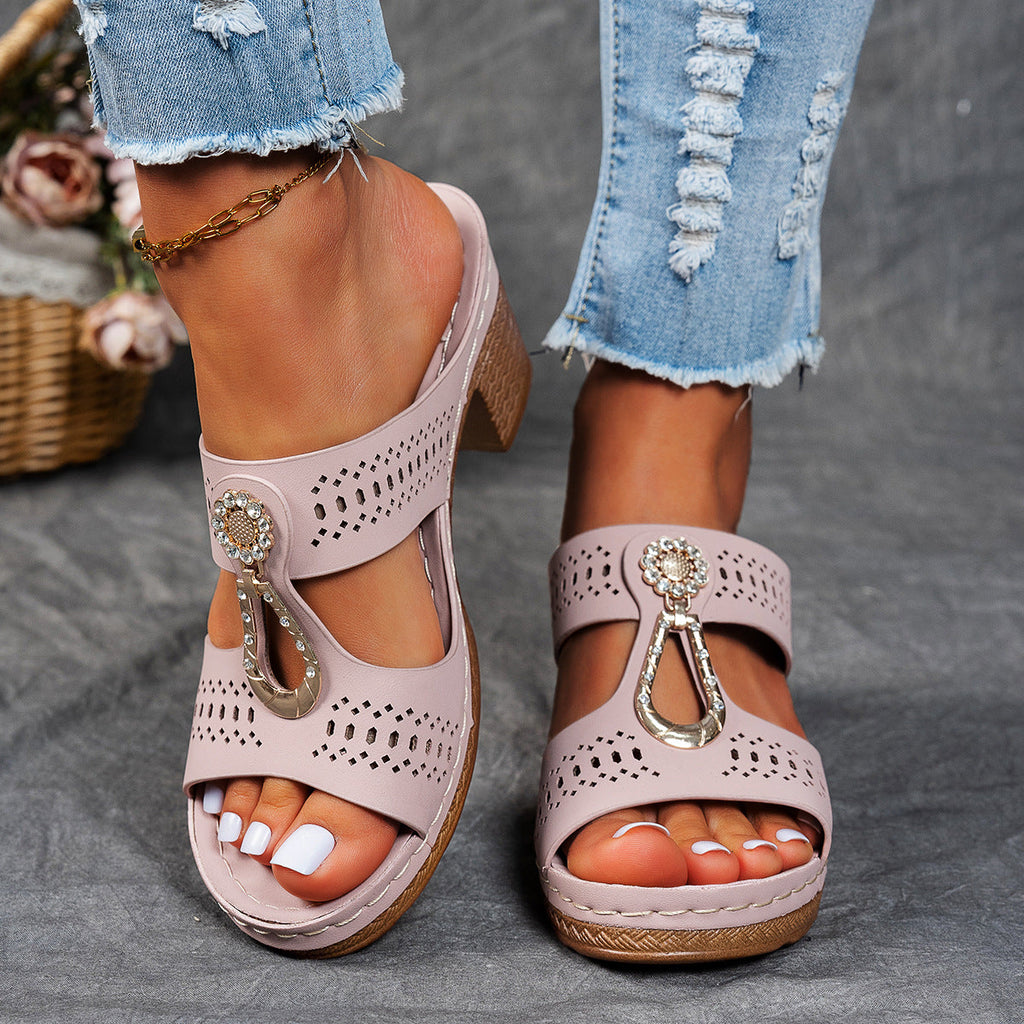 Valeene | Women’s Rhinestones Heel Sandals with Orthopaedic Cushioning