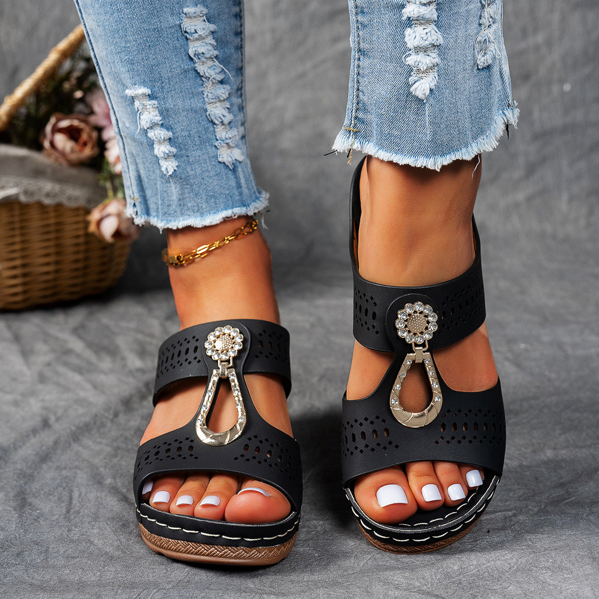 Valeene | Women’s Rhinestones Heel Sandals with Orthopaedic Cushioning