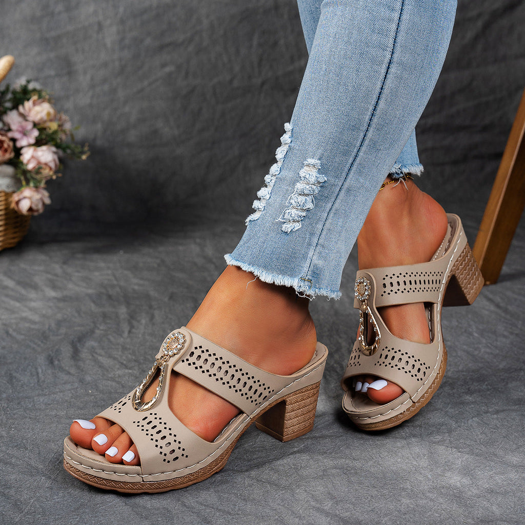 Valeene | Women’s Rhinestones Heel Sandals with Orthopaedic Cushioning