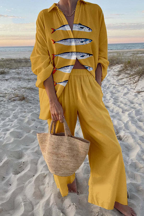 Katherine | Women’s Printed Shirt Set with Fish Print