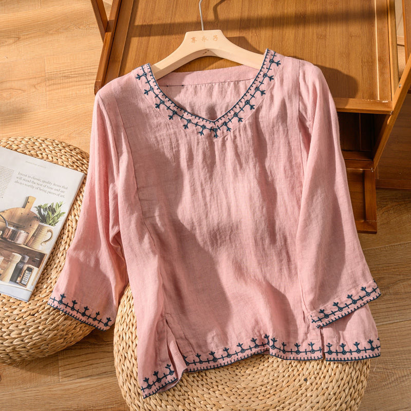 Mary | Women’s Embroidered V-Neck Blouse with Comfort