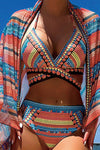 Zara | Women's 3-Piece Tribal Print Bikini Set with Kimono Cover-Up