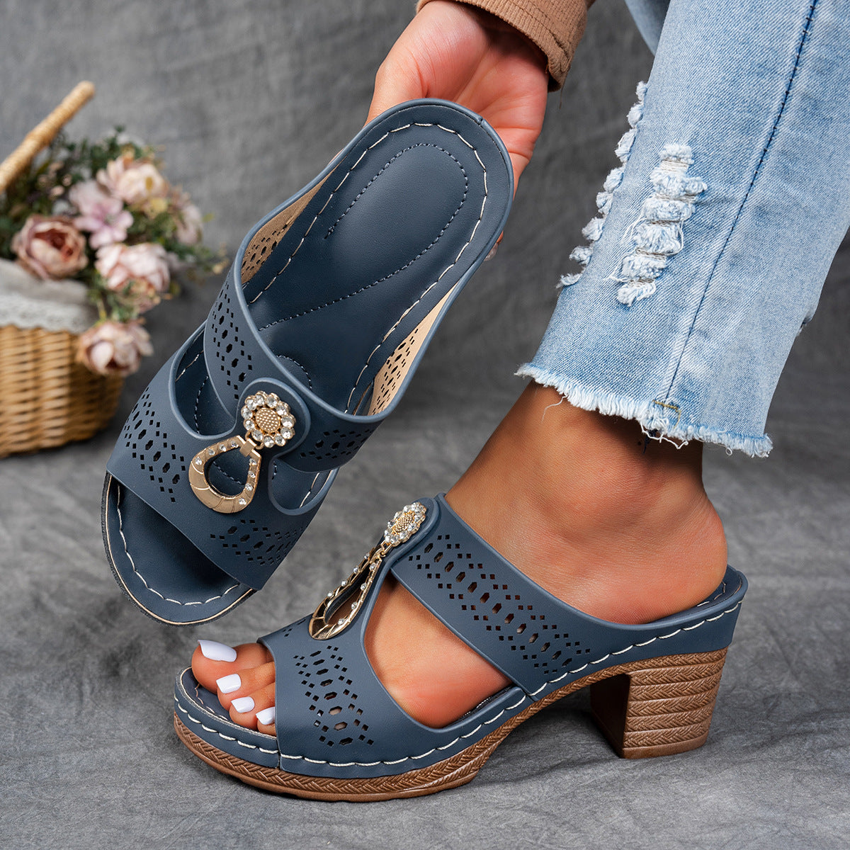 Valeene | Women’s Rhinestones Heel Sandals with Orthopaedic Cushioning