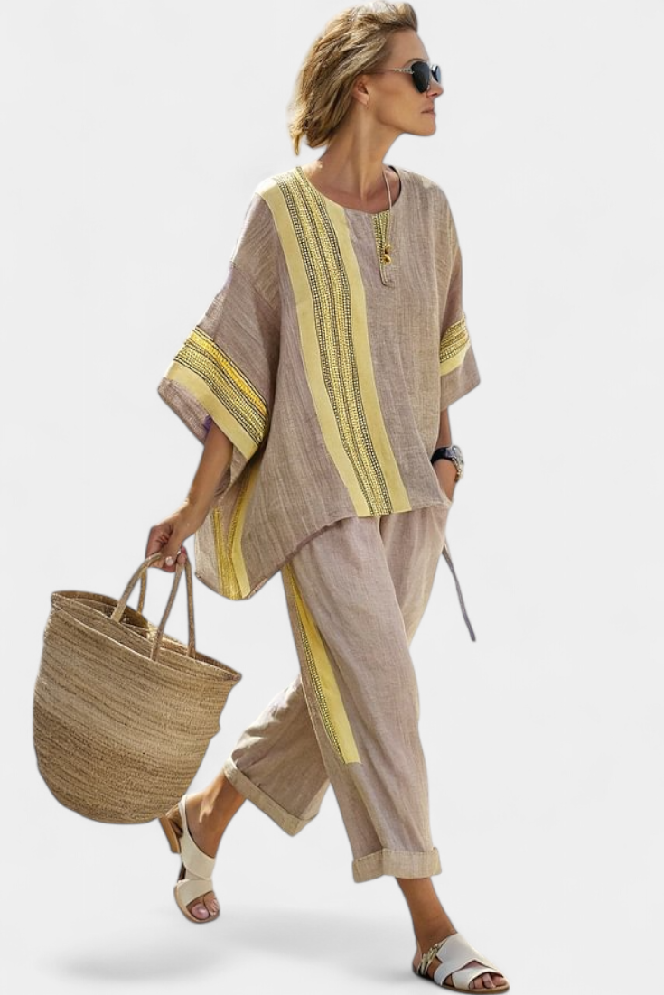 Paloma | Women’s Contrast Trim Top with Wide-Leg Pants