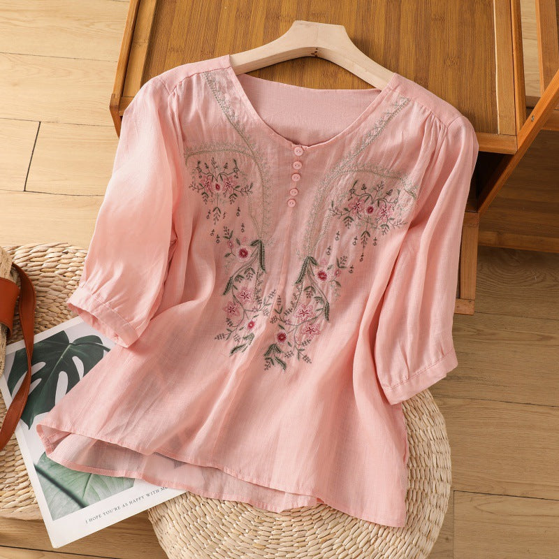 Tamsina | Women’s Embroidered Relaxed Blouse with Delicate Embroidery
